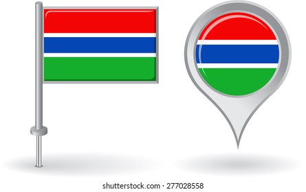 Gambian pin icon and map pointer flag. Vector illustration.