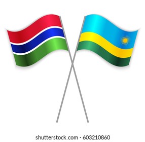 Gambian and Rwandan crossed flags. Gambia combined with Rwanda isolated on white. Language learning, international business or travel concept.