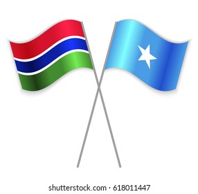 Gambian and Somali crossed flags. Gambia combined with Somalia isolated on white. Language learning, international business or travel concept.