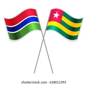 Gambian and Togolese crossed flags. Gambia combined with Togo isolated on white. Language learning, international business or travel concept.
