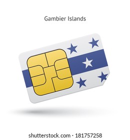 Gambier Islands mobile phone sim card with flag. Vector illustration.