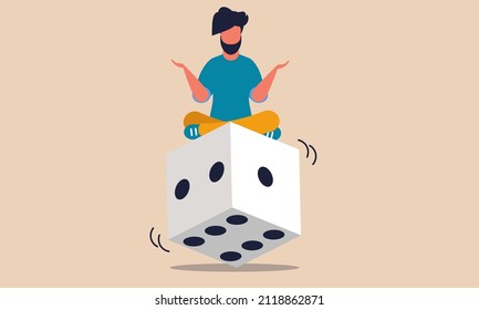 Gamble balance and risk on business dice. Uncertainty cost and financial averse opportunity vector illustration concept. Analysis stock data and assessment investor rating. Fear decision choice