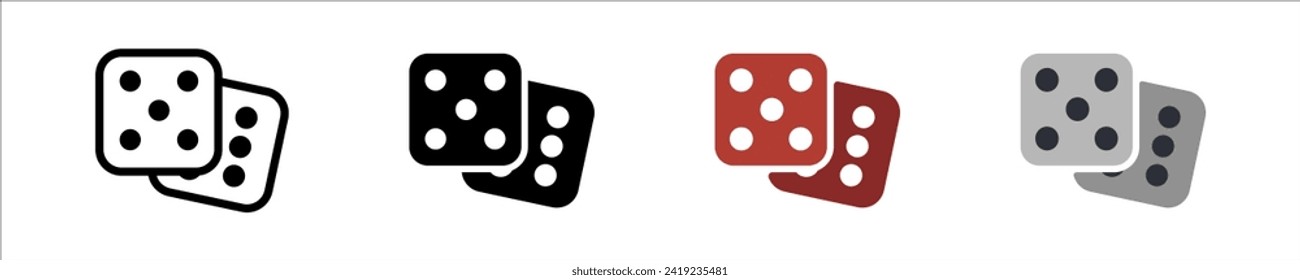 Gamble icon illustration. Simple die vector symbol. Isolated graphic illustration chance. Throw pair cubic symbol set. Random die icon in vector design flat style