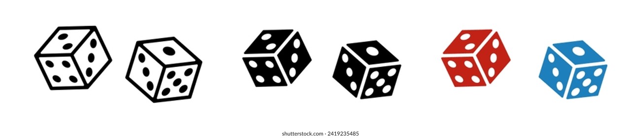 Gamble icon illustration. Simple die vector symbol. Isolated graphic illustration chance. Throw pair cubic symbol set. Random die icon in vector design style