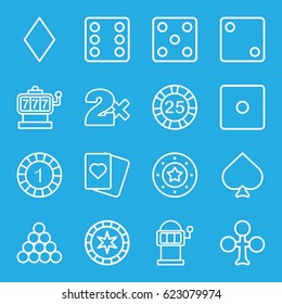 Gamble icons set. set of 16 gamble outline icons such as Spades, Clubs, Diamonds, Slot machine, Dice, Casino bet