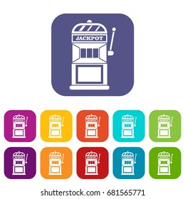 Gamble machine icons set vector illustration in flat style in colors red, blue, green, and other