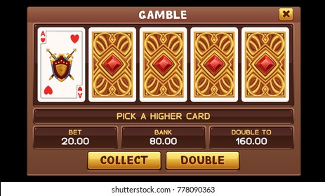 Gamble screen for slots game. Vector illustration