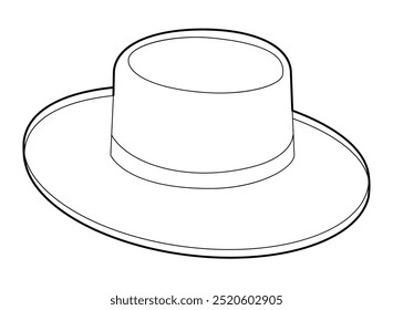 Gambler Hat with band. Head Fashion accessory cap with wide brim clothing technical illustration. Vector headgear for Men, women, unisex style, flat template CAD mockup sketch outline isolated