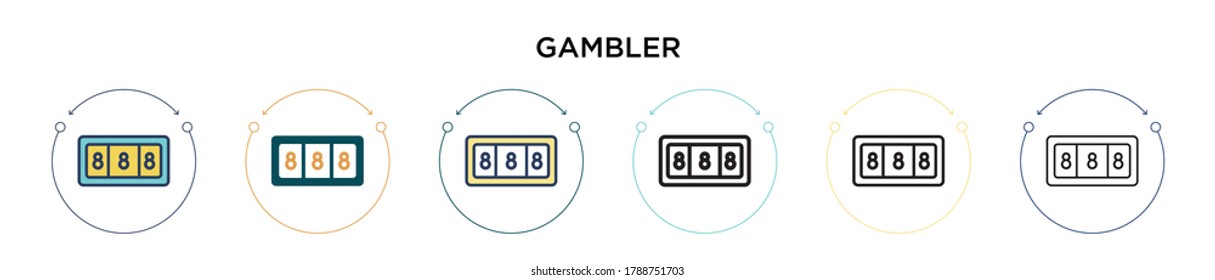 Gambler icon in filled, thin line, outline and stroke style. Vector illustration of two colored and black gambler vector icons designs can be used for mobile, ui, web