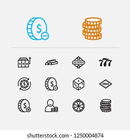 Gambler icons set. Gamble play and gambler icons with lose money, jackpot and casino. Set of reward for web app logo UI design.