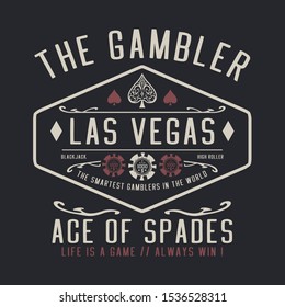 Gambler Las Vegas typography, tee shirt graphics, vectors