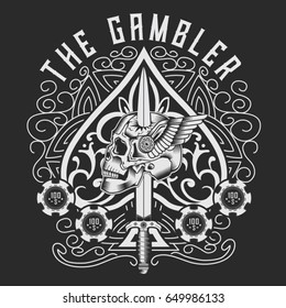 Gambler poker skull typography, tee shirt graphics, vectors