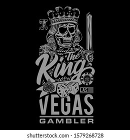 Gambler typography, with skull illustration, tee shirt graphics, vectors