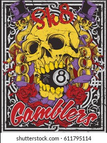 Gamblers lettering with skulls