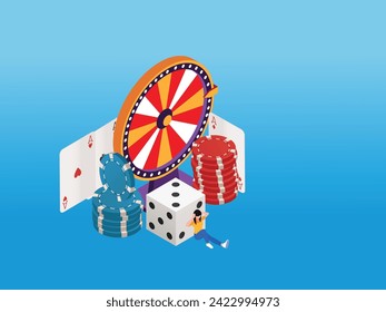 Gambling addiction, internet casino dependence, dangerous entertainment 3d isometric vector illustration