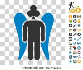 Gambling Angel icon with bonus bitcoin mining and blockchain graphic icons. Vector illustration style is flat iconic symbols. Designed for cryptocurrency apps.