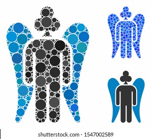 Gambling angel mosaic of round dots in different sizes and color tints, based on gambling angel icon. Vector round dots are united into blue mosaic.