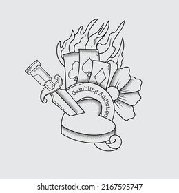 Gambling Card burn tattoo vintage