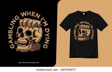 gambling card skull head retro vintage design with tshirt template