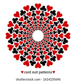 Gambling card suit poker pattern made with hearts and clubs. Casino poker abstract pattern for prints and gamble banners.