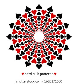 Gambling card suit poker pattern made with spades and hearts. Casino poker abstract pattern for prints and gamble banners.