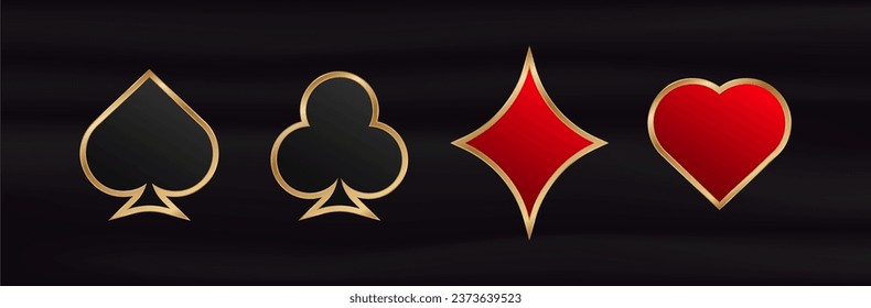 Gambling card suits. Game red symbol of luck in poker and black successful game in casino with blackjack and vector bets