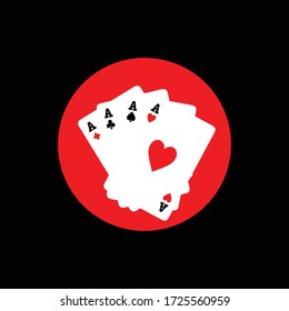 Spielkarten auf schwarzem Hintergrund. Vector-Abbildung. Flachbild-Design.Poker-Karte.