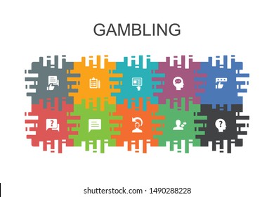gambling cartoon template with flat elements. Contains such icons as roulette, casino, money, online casino