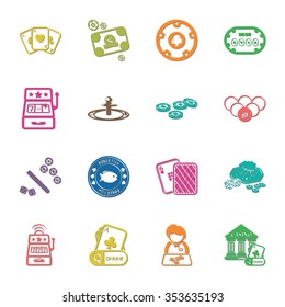 gambling, casino 16 icons universal set for web and mobile flat
