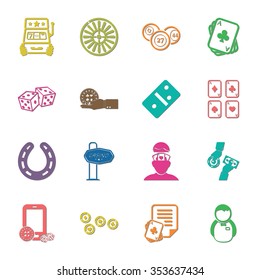 gambling, casino 16 icons universal set for web and mobile flat