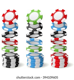 Gambling (casino) chips falling to stacks - poker chips