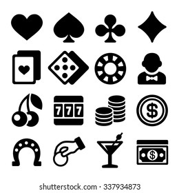 Gambling Casino Icons Set on White Background. Vector