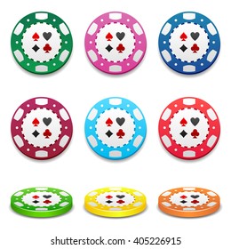 Gambling casino poker stack chips color sign