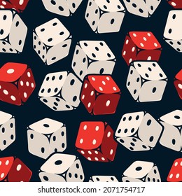 Gambling and casino seamless pattern in vintage style with white and red dice vector illustration