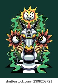 Gambling Chess Horse Doodle Vector Illustration