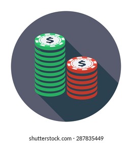 Gambling chips. Flat icon for mobile and web applications. Vector illustration.