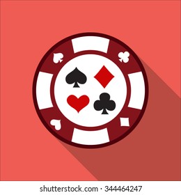 gambling chips icon with  flat long shadow for web and mobile applications