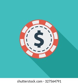 Gambling chips icon. Flat vector related icon with long shadow for web and mobile applications. It can be used as - logo, pictogram, icon, infographic element. Vector Illustration.