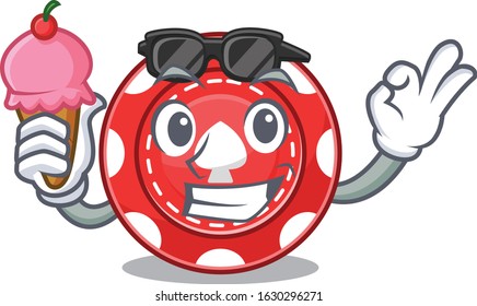 Gambling chips mascot cartoon design with ice cream