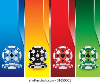 gambling chips on colored vertical banners