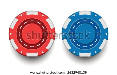Gambling chips. Red 3d vector chips isolated on white background.