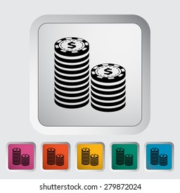 Gambling chips. Single flat icon on the button. Vector illustration.