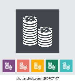 Gambling chips. Single flat icon on the button. Vector illustration.