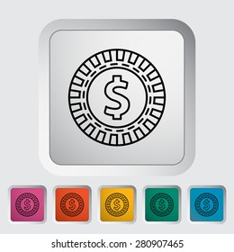 Gambling chips. Single flat icon on the button. Vector illustration.