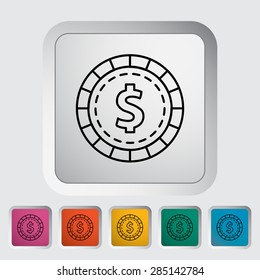 Gambling chips. Single flat icon on the button. Vector illustration.