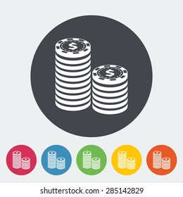 Gambling chips. Single flat icon on the circle button. Vector illustration.