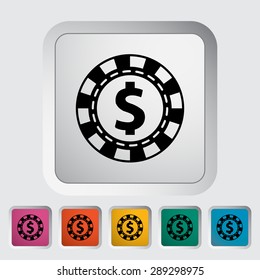 Gambling chips. Single flat icon on the button. Vector illustration.