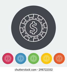 Gambling chips. Single flat icon on the circle button. Vector illustration.