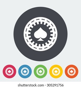 Gambling chips. Single flat icon on the circle button. Vector illustration.