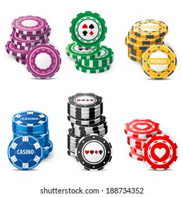 gambling chips stacks over white background